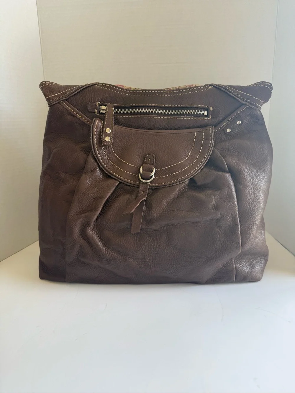 Fossil Brown Genuine Leather Y2K Slouchy Hobo Shoulder Bag